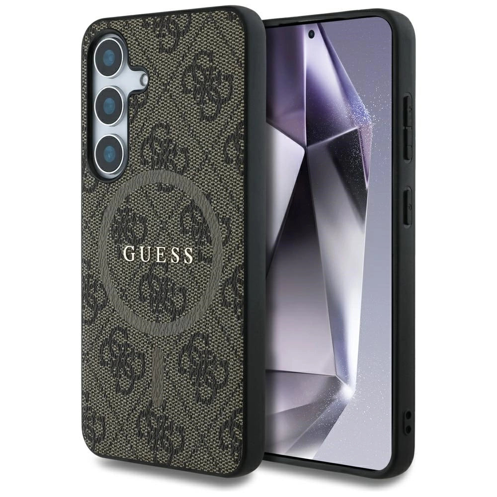 Guess læder 4G Colored Ring Classic Logo MagSafe Samsung Galaxy S25 sag brun