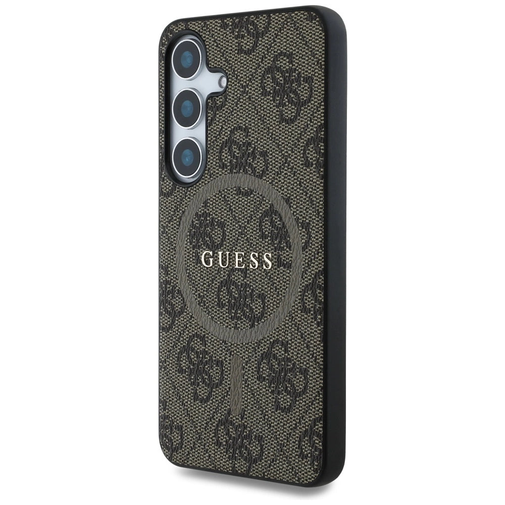 Guess læder 4G Colored Ring Classic Logo MagSafe Samsung Galaxy S25 Plus case brun