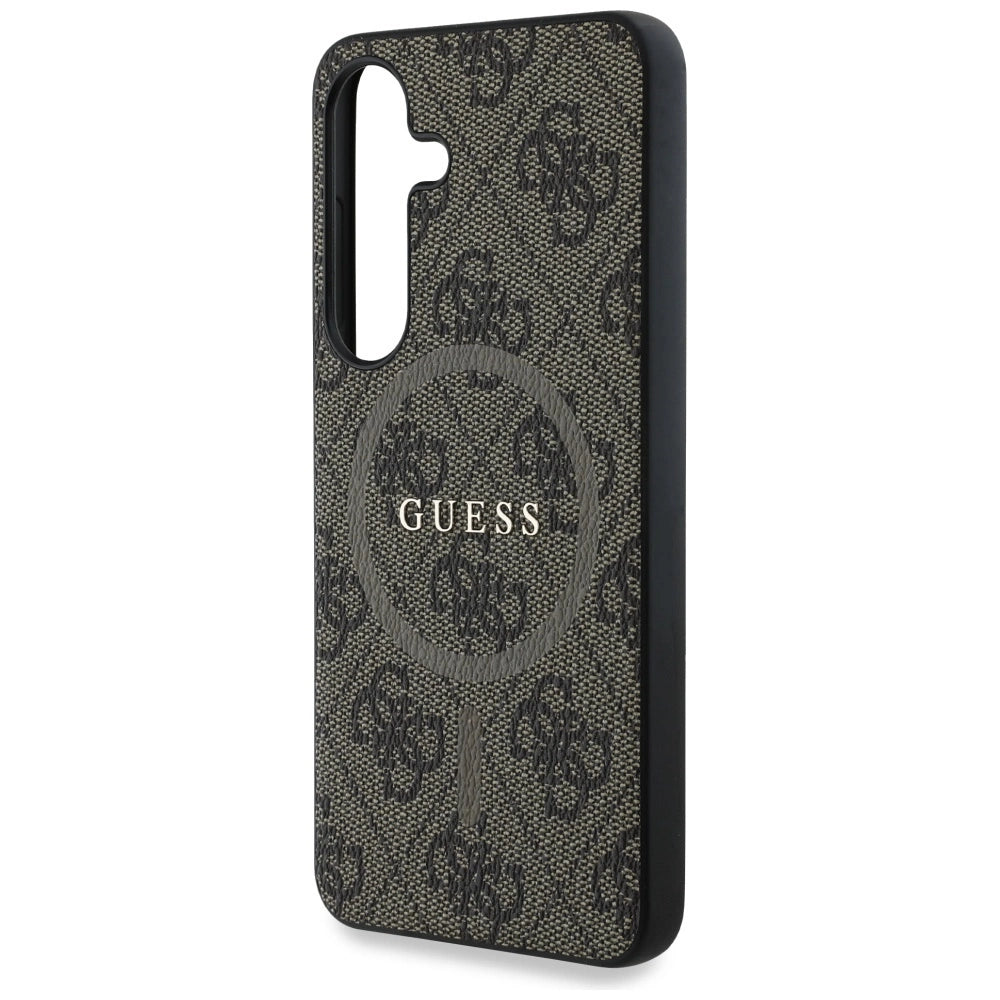 Guess læder 4G Colored Ring Classic Logo MagSafe Samsung Galaxy S25 Plus case brun