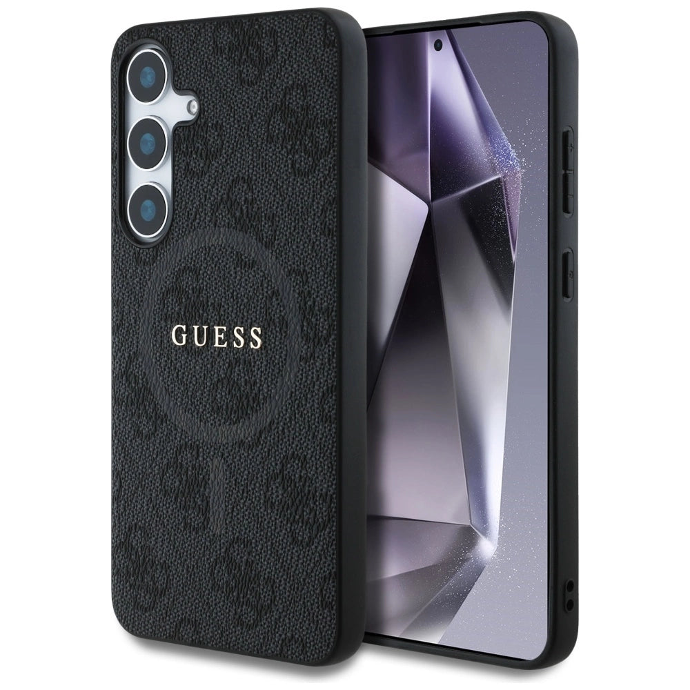 Guess læder 4G Colored Ring Classic Logo MagSafe Case Samsung Galaxy S25 Plus sort