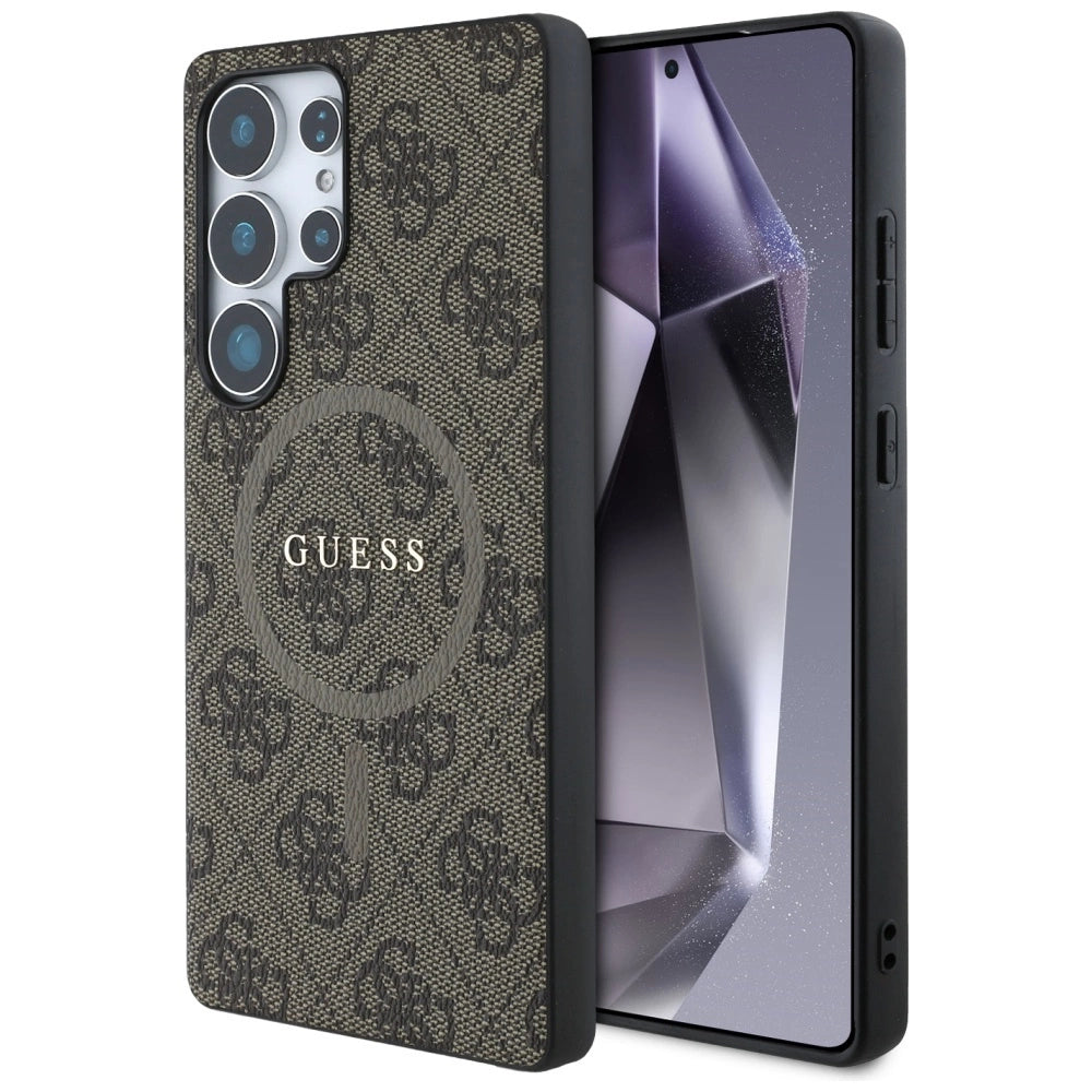 Guess læder 4G Colored Ring Classic Logo MagSafe Case Samsung Galaxy S25 Ultra brun