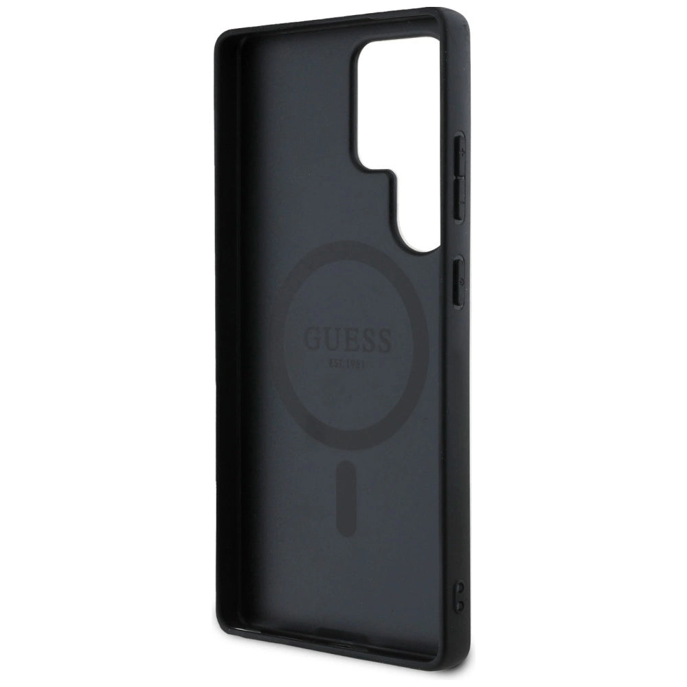Guess læder 4G Colored Ring Classic Logo MagSafe Case Samsung Galaxy S25 Ultra sort