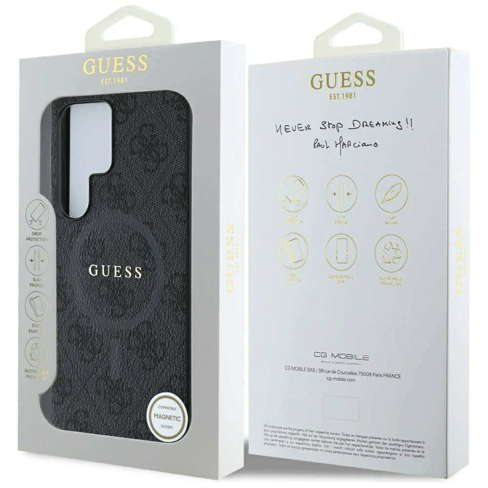 Guess læder 4G Colored Ring Classic Logo MagSafe Case Samsung Galaxy S25 Ultra sort