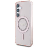Guess Rhinestones Printed Classic Logo MagSafe Samsung Galaxy S25 Case Pink