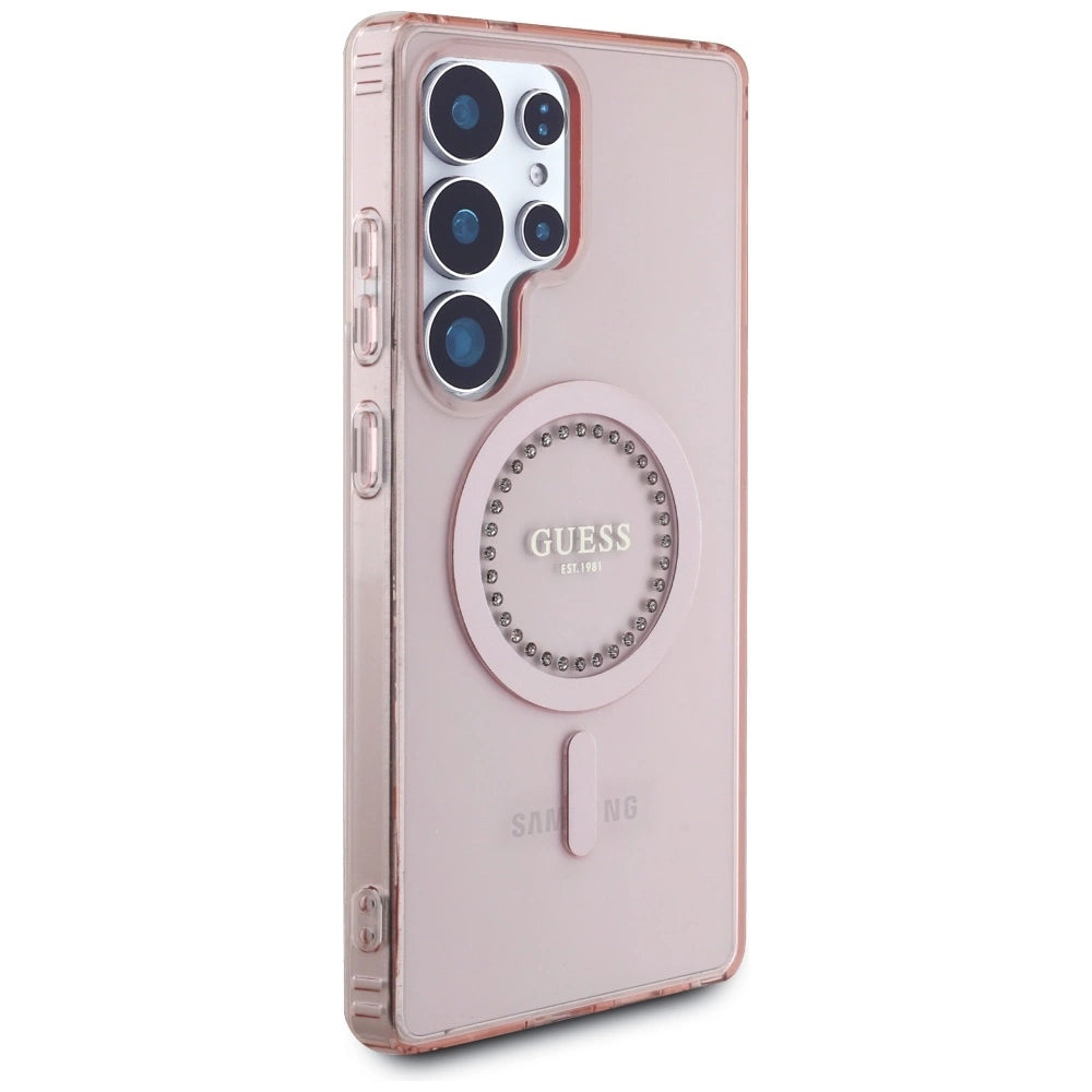Guess Rhinestones Printed Classic Logo MagSafe Samsung Galaxy S25 Ultra Case Pink
