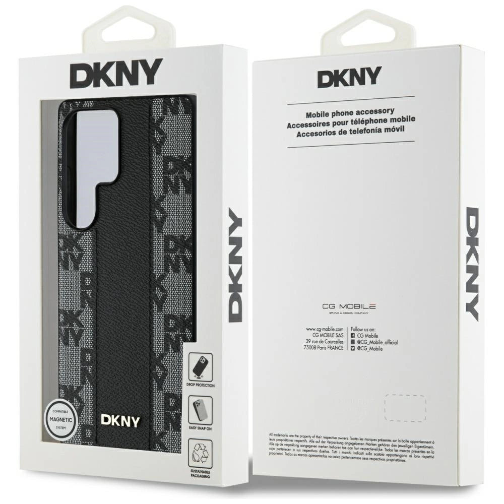 MagSafe-kasse af DKNY læder med rækkermønster til Samsung Galaxy S25 Ultra Black
