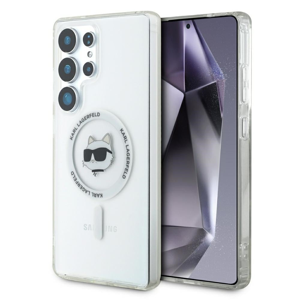 Case Karl Lagerfeld Button Choupette Head Printed Logo MagSafe Samsung Galaxy S25 Ultra hvid