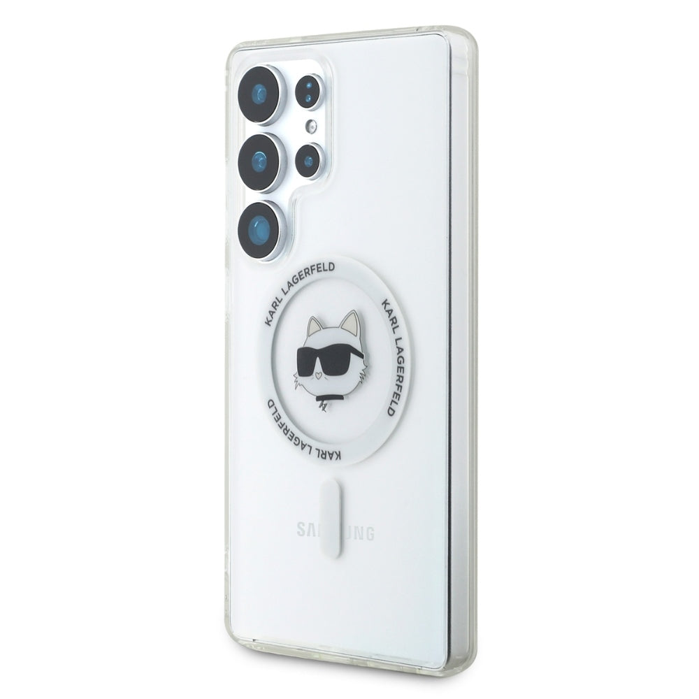 Case Karl Lagerfeld Button Choupette Head Printed Logo MagSafe Samsung Galaxy S25 Ultra hvid