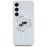Case Karl Lagerfeld Button Karl & Choupette Heads Printed Logo MagSafe Samsung Galaxy S25 white