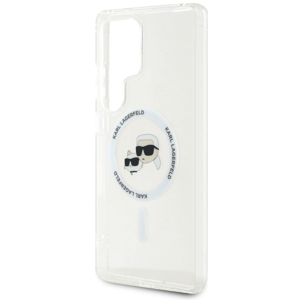 Case Karl Lagerfeld Button Karl & Choupette Heads Printed Logo MagSafe Samsung Galaxy S25 Ultra hvid