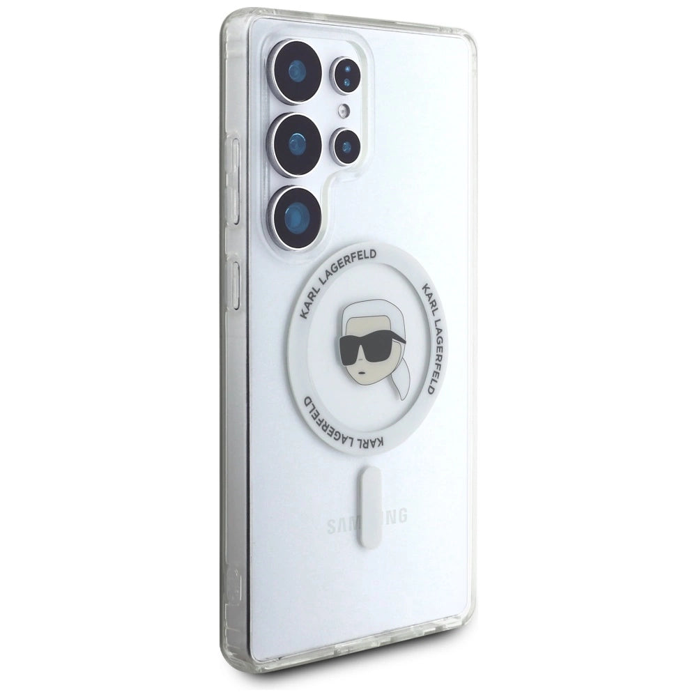Case Karl Lagerfeld Button Karl Head Printed Logo MagSafe Samsung Galaxy S25 Ultra white