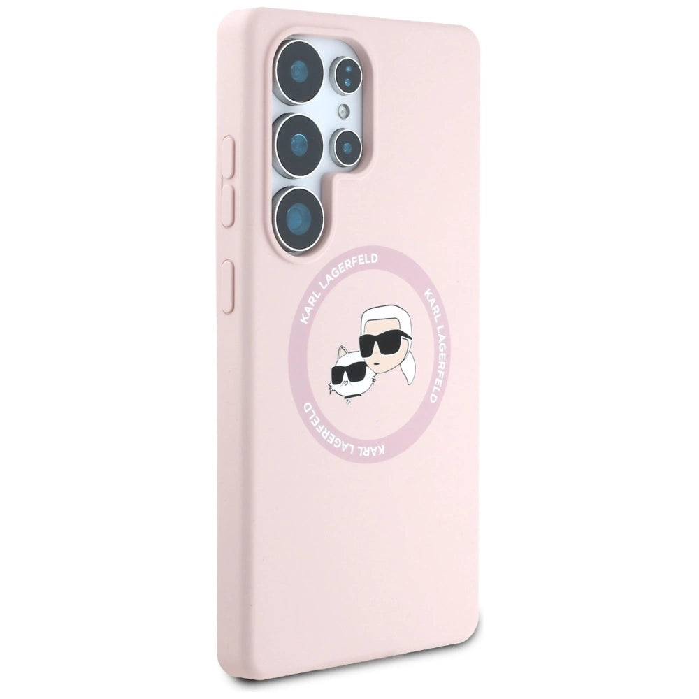 Karl Lagerfeld Silicone Double Heads And Circle MagSafe Samsung Galaxy S25 Ultra Case Pink