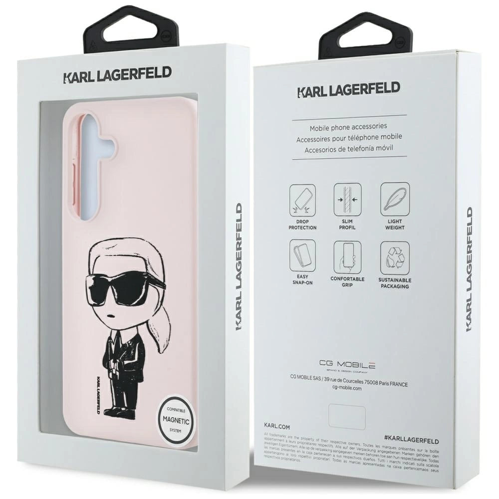 Case Karl Lagerfeld Silicone Graffiti Ikonik Printed Logo MagSafe Samsung Galaxy S25 pink