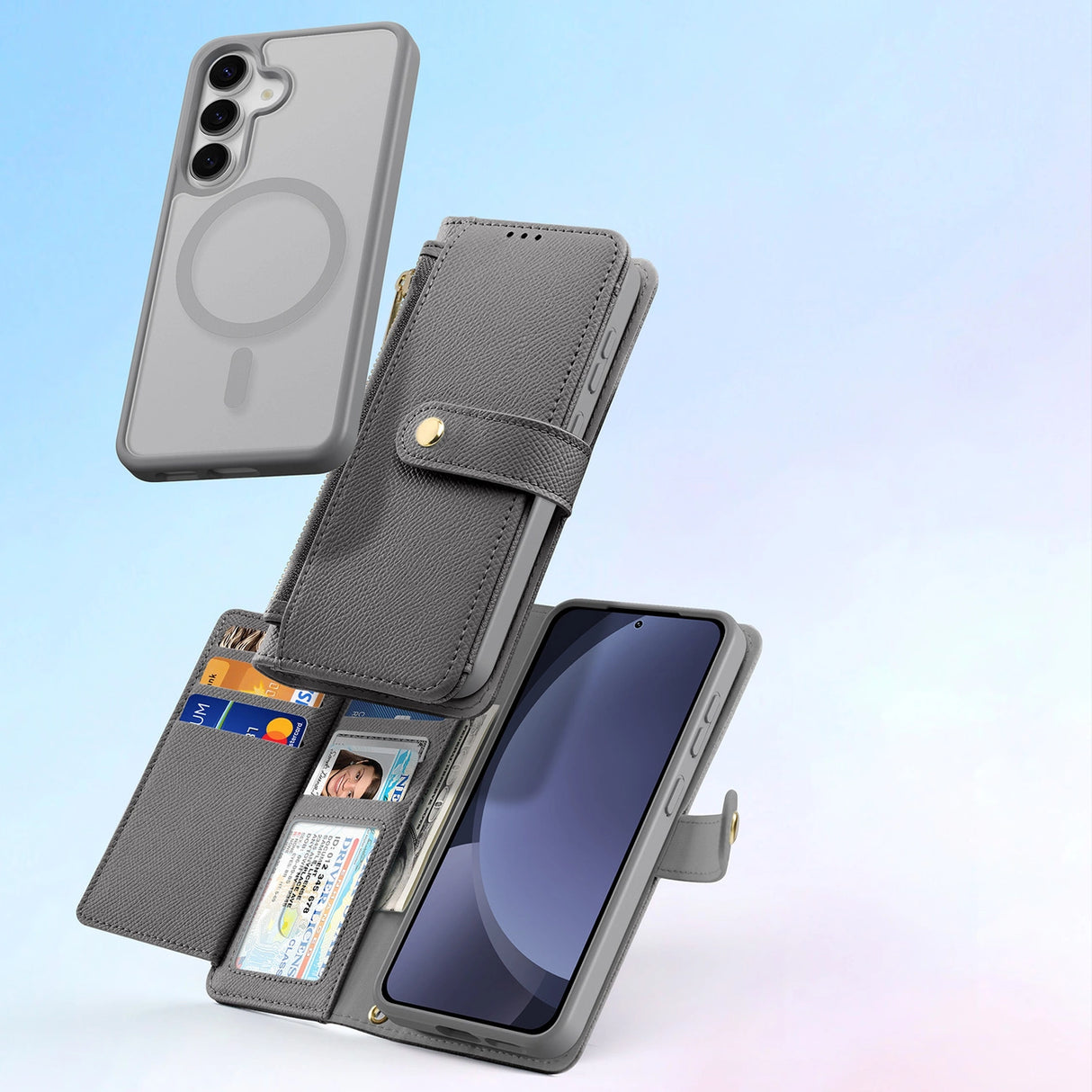 Dux Ducis Lawa Leather Case for Samsung Galaxy S25+ with Detachable Magnetic Wallet - Gray