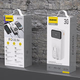 Dudao K15MAX 30000mAh PD 22.5W Powerbank med indbyggede kabler - hvid