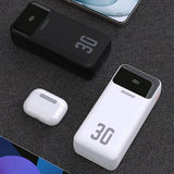 Dudao K15MAX 30000mAh PD 22.5W Powerbank med indbyggede kabler - hvid