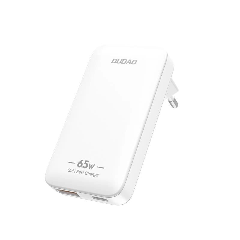 GaN Dudao A65Q 65W USB-A / USB-C PD Ultra-Thin Travel Wall Charger EU / USA - Hvid