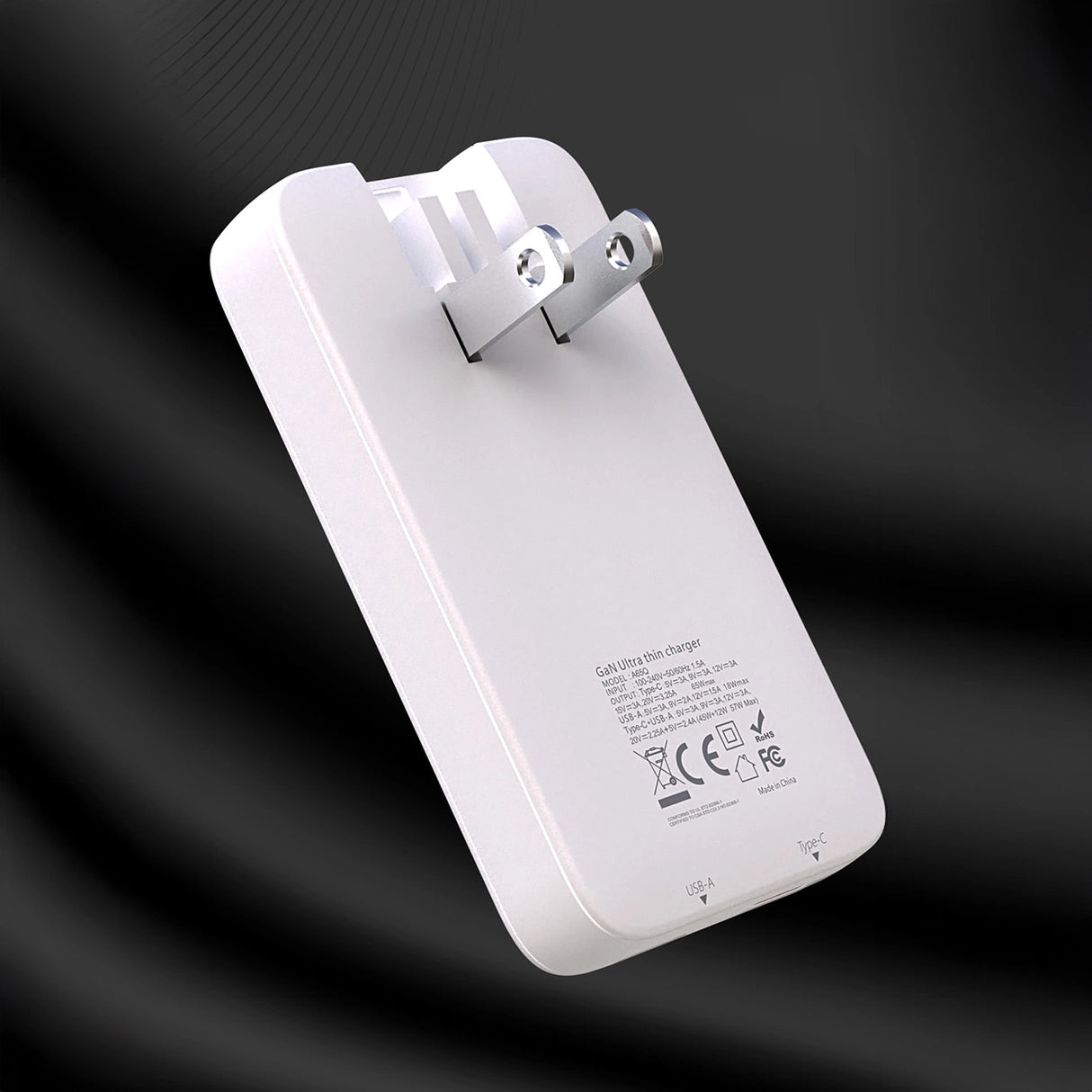 GaN Dudao A65Q 65W USB-A / USB-C PD Ultra-Thin Travel Wall Charger EU / USA - Hvid