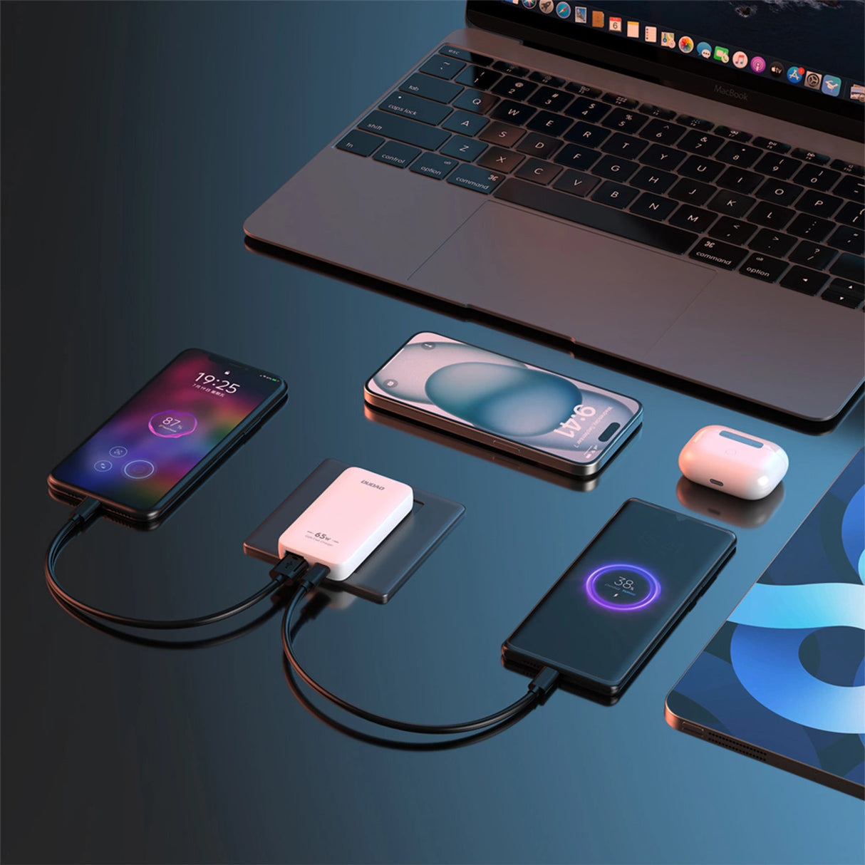 GaN Dudao A65Q 65W USB-A / USB-C PD Ultra-Thin Travel Wall Charger EU / USA - Hvid