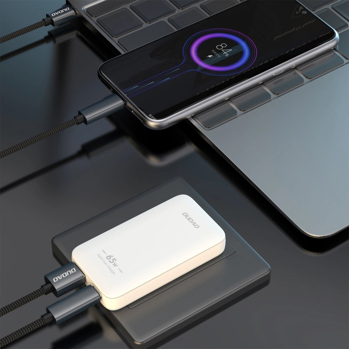 GaN Dudao A65Q 65W USB-A / USB-C PD Ultra-Thin Travel Wall Charger EU / USA - Hvid