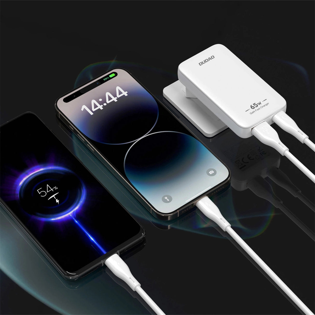 GaN Dudao A65Q 65W USB-A / USB-C PD Ultra-Thin Travel Wall Charger EU / USA - Hvid