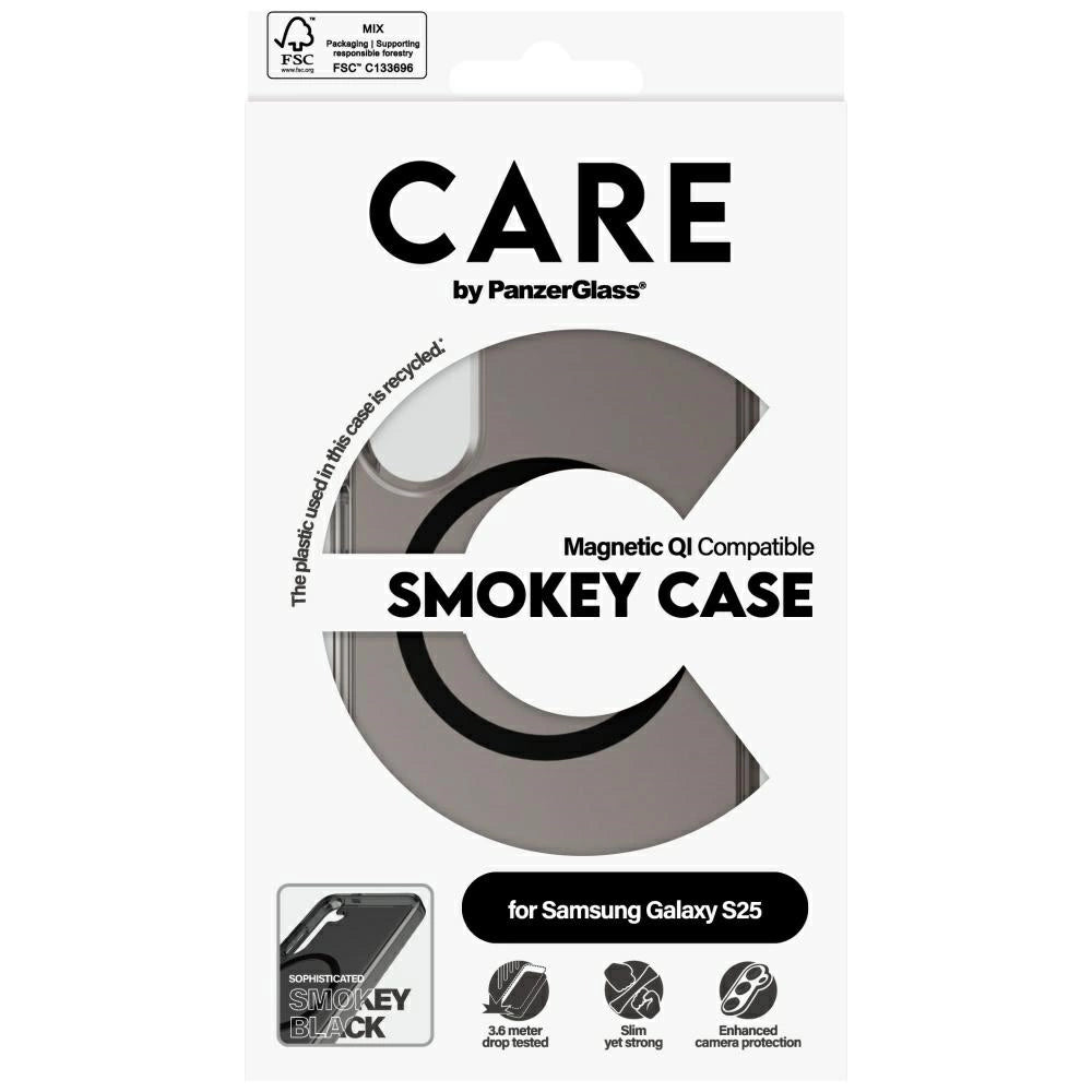 CARE af PanzerGlass Flagship Urban Combat Black QI Case til Samsung Galaxy S25 - Halvt gennemsigtig røg