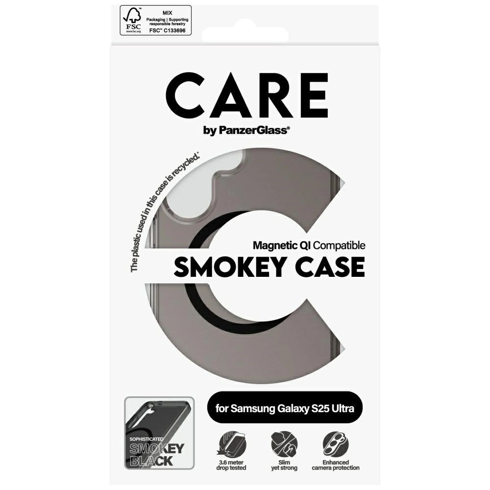 CARE af PanzerGlass Flagship Urban Combat Black QI Case til Samsung Galaxy S25 Ultra - Halvt gennemsigtig røg
