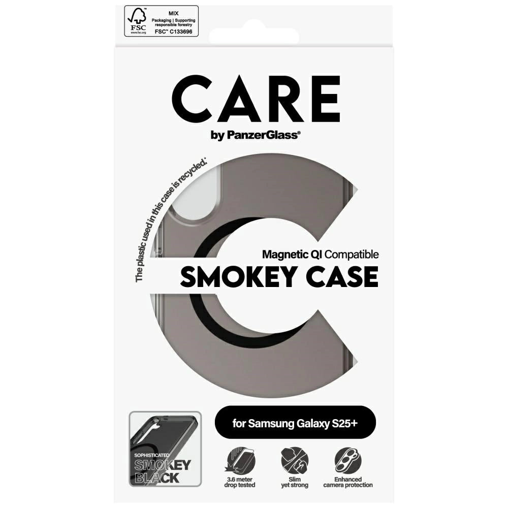 CARE af PanzerGlass Flagship Urban Combat Black QI Case til Samsung Galaxy S25+ - Halvt gennemsigtig røg