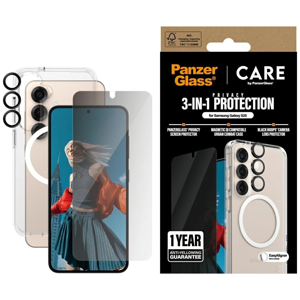 CARE af PanzerGlass Flagship 3in1 Case + Privacy Glass + Lens til Samsung Galaxy S25