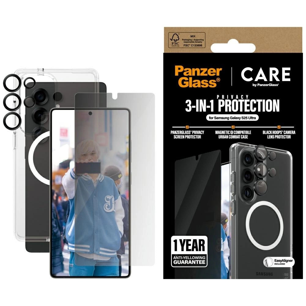 CARE af PanzerGlass Flagship 3in1 Case + Privacy Glass + Lens til Samsung Galaxy S25 Ultra