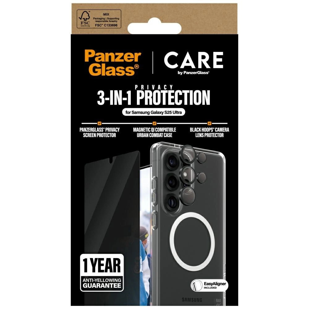 CARE af PanzerGlass Flagship 3in1 Case + Privacy Glass + Lens til Samsung Galaxy S25 Ultra