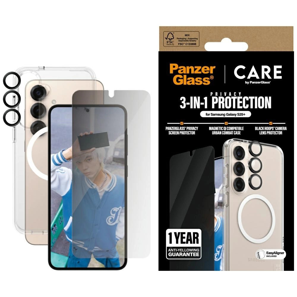 CARE af PanzerGlass Flagship 3in1 Case + Privacy Glass + Lens til Samsung Galaxy S25+