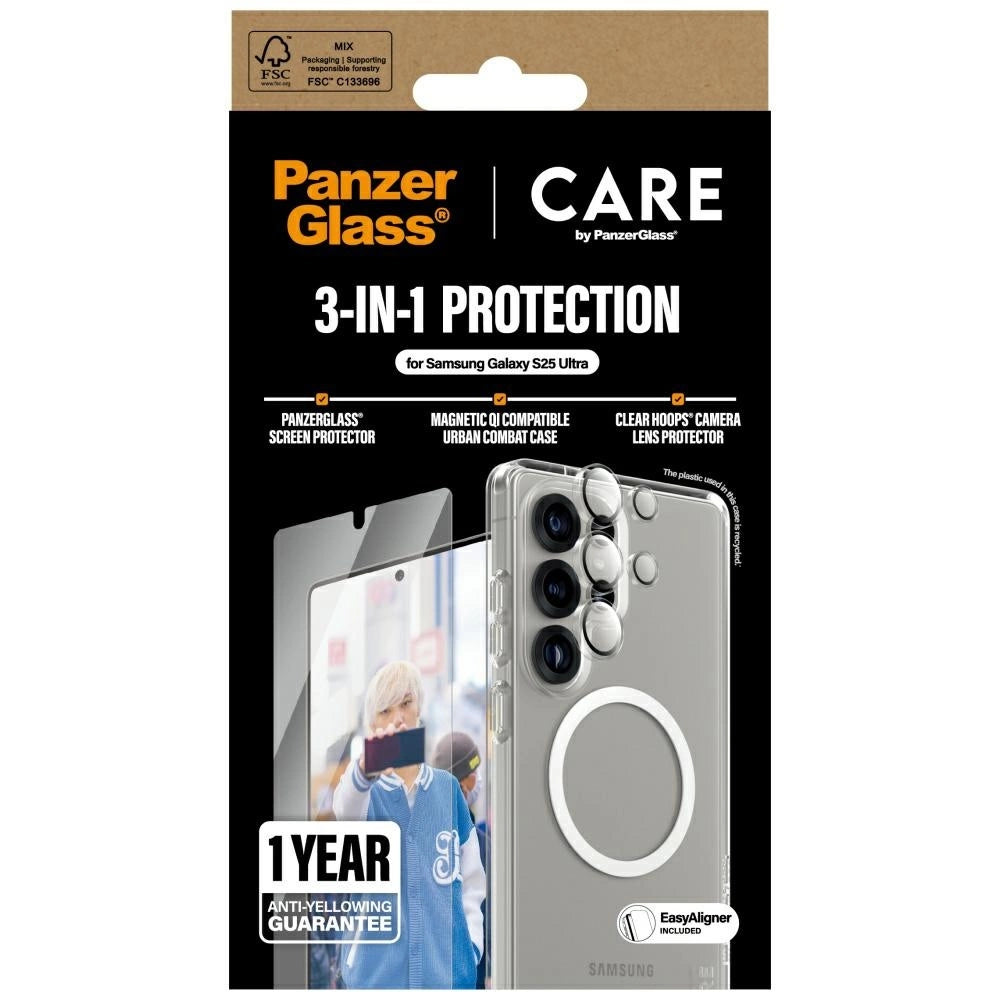 CARE af PanzerGlass Flagship 3in1 Case + Glass + Lens Protective Kit til Samsung Galaxy S25 Ultra