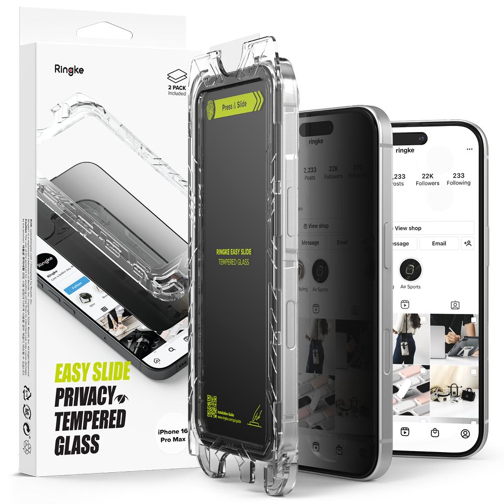Ringke Easy Slide Privacy Glass 2-pakke til iPhone 16 Pro Max