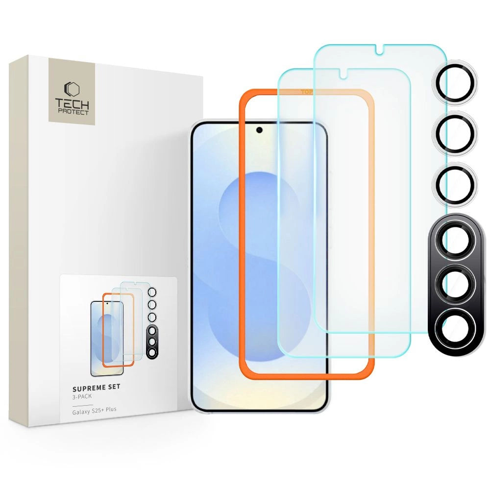 Tech-Protect Supreme Set til Samsung Galaxy S25+ 2x hærdet glas til skærm / hærdet glas til kamera - gennemsigtigt
