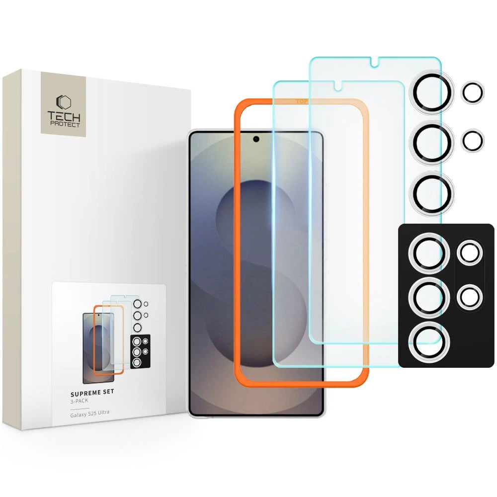 Tech-Protect Supreme Set til Samsung Galaxy S25 Ultra 2x skærmbeskytter/kamera af hærdet glas - klar
