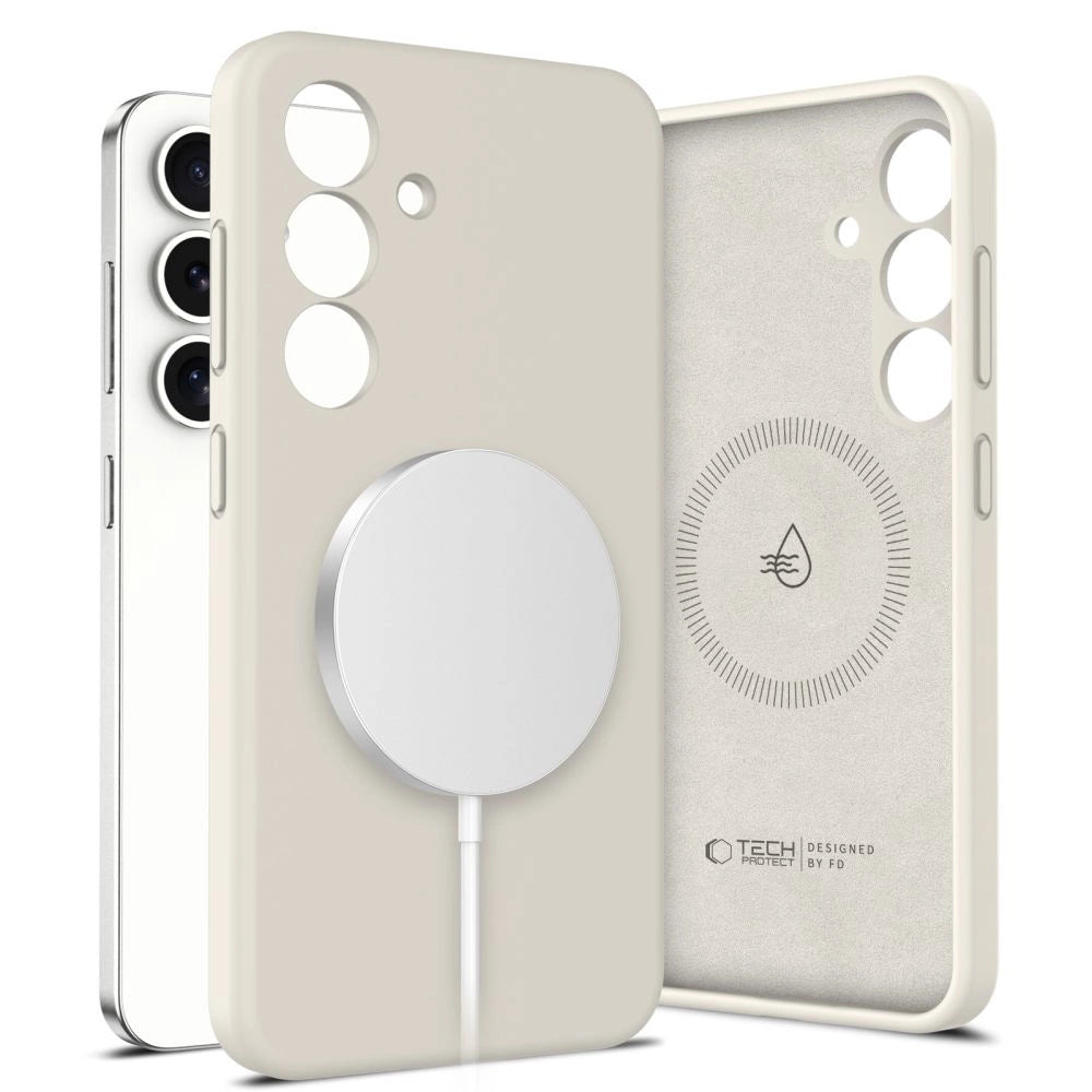 Tech-Protect flydende silikone Magsafe Case til Samsung Galaxy S25 - Beige