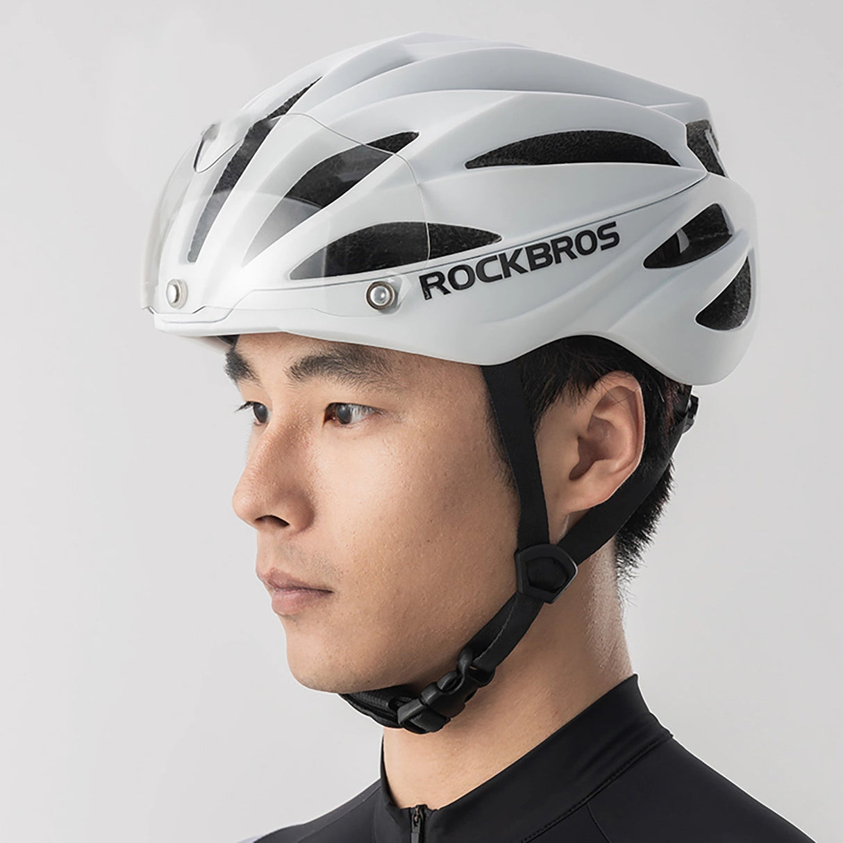 Rockbros cykelhjelm med visir, UV-beskyttelsesbriller, unisex, mat - hvid