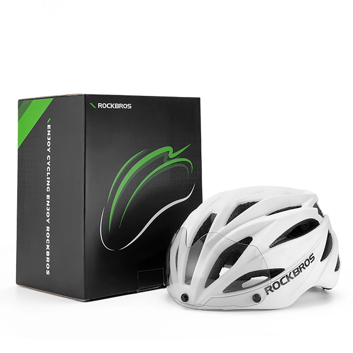 Rockbros cykelhjelm med visir, aftagelige UV-briller, unisex, skinnende - hvid