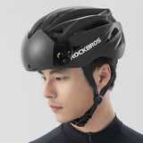 Rockbros Bike Helmet with Visor, Detachable UV Protective Goggles, Unisex - Black/Brown