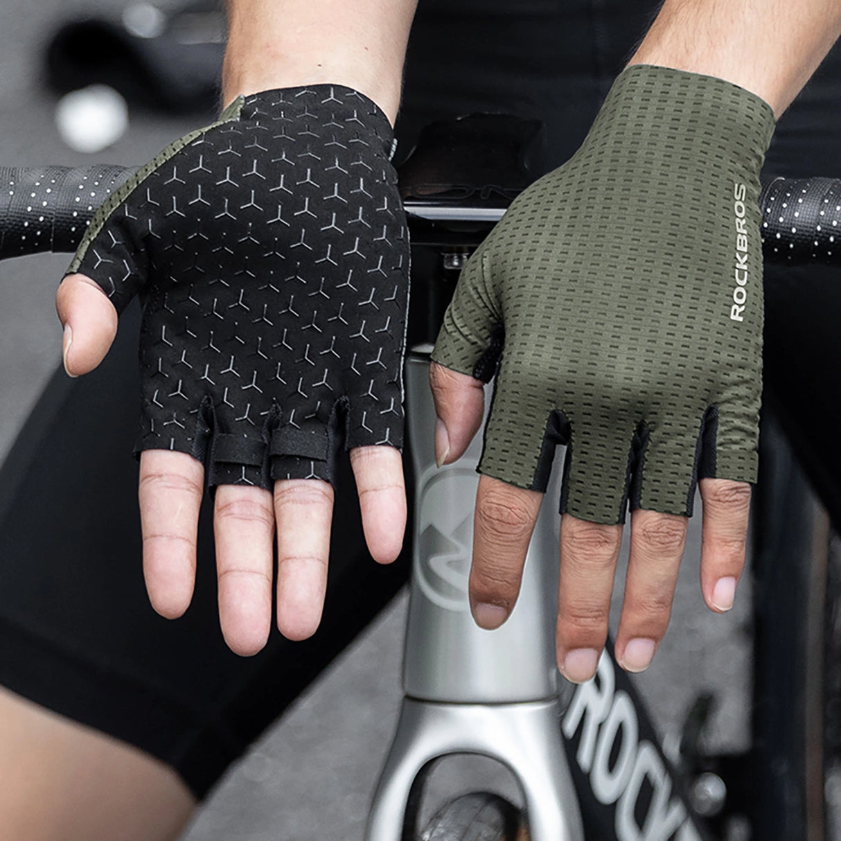 Rockbros åndbare cykelhandsker med korte fingre, størrelse: L - grå