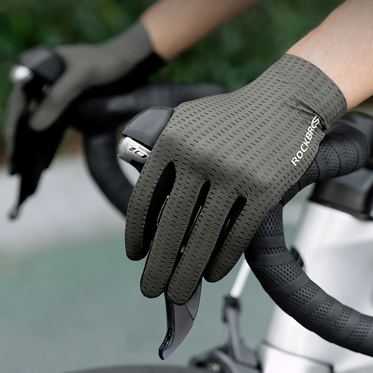 Rockbros åndbare cykelhandsker med fuld finger, størrelse: M - Grøn