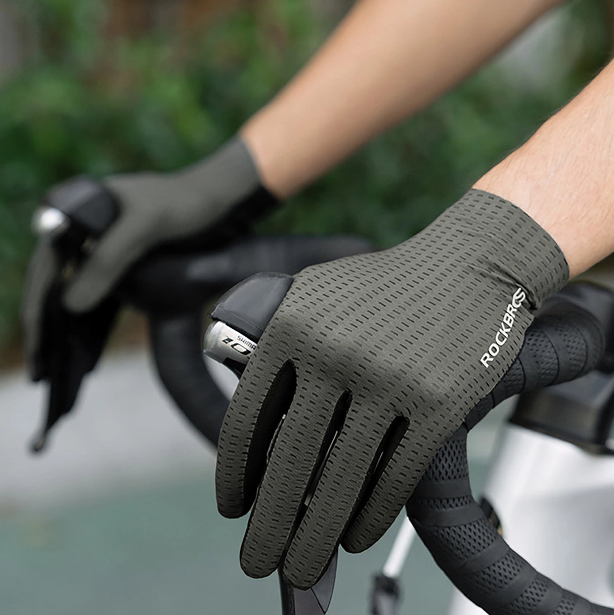 Rockbros åndbare cykelhandsker med fuld finger, størrelse: L - grå