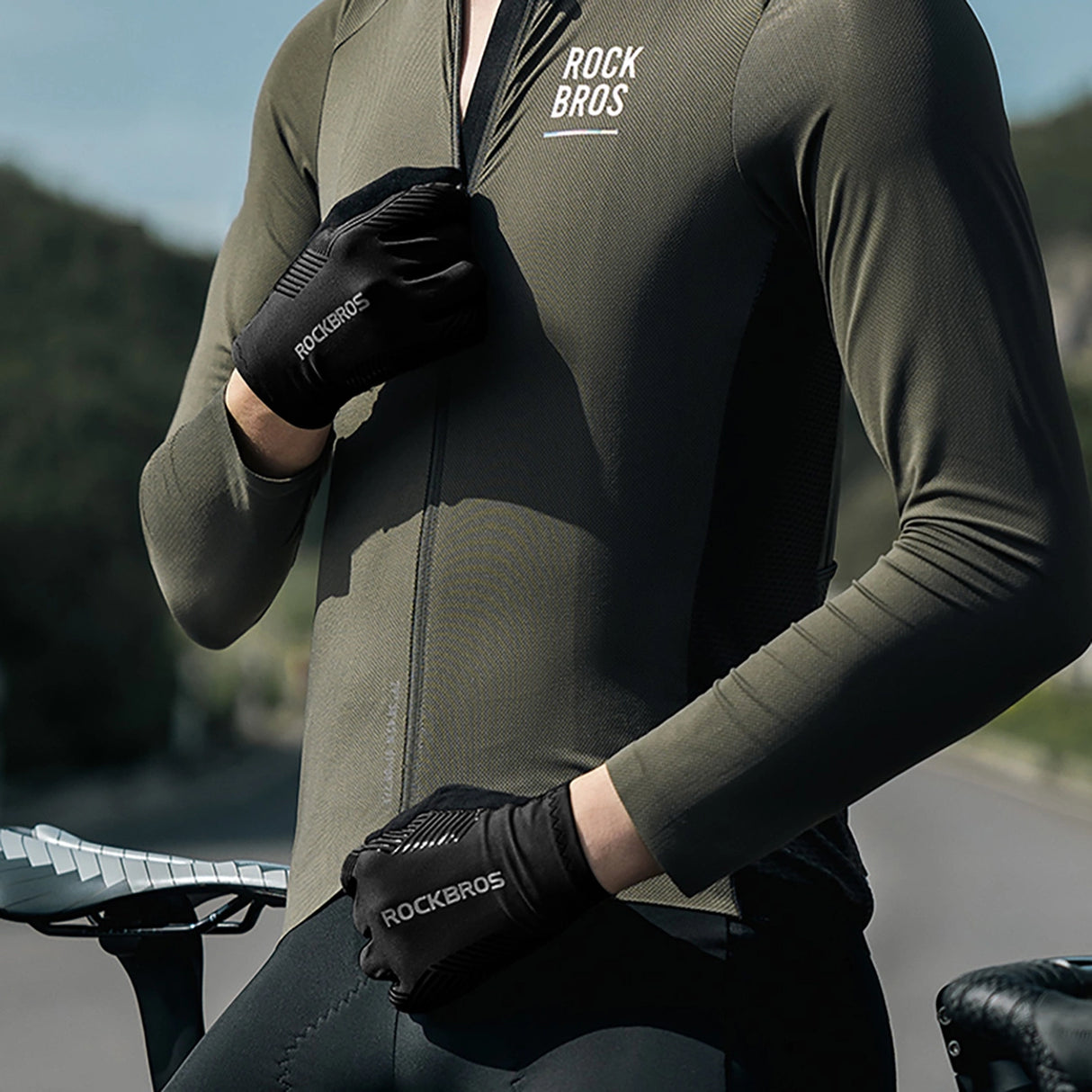 Rockbros cykelhandsker forår/sommer/høst, fuld størrelse: M - sort