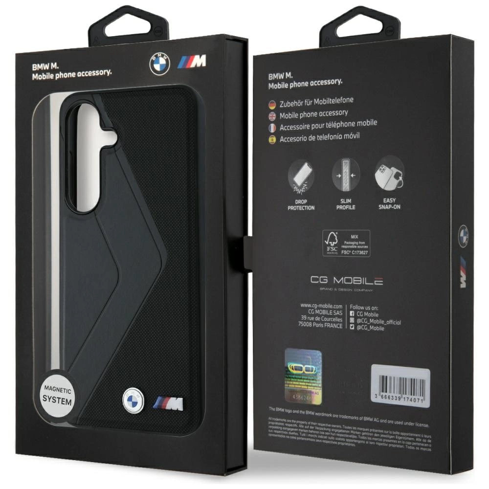 BMW læder overdimensioneret striber MagSafe-foder for Samsung Galaxy S25 - sort