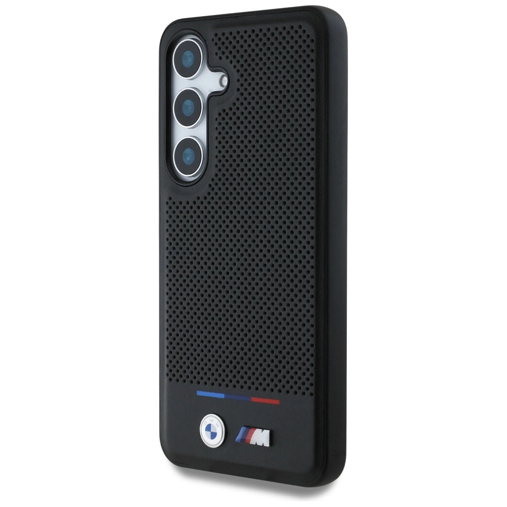 BMW læder Tricolor Stripe MagSafe Case til Samsung Galaxy S25 - sort