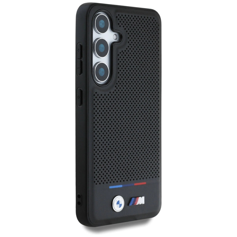 BMW læder Tricolor Stripe MagSafe Case til Samsung Galaxy S25 - sort