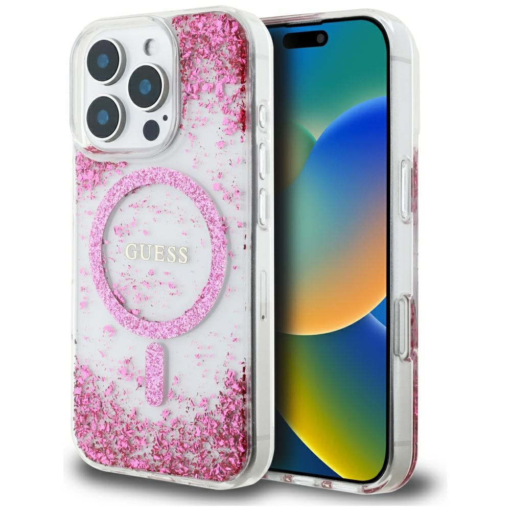 Guess HC Resin Bottom Glitter MagSafe Case til iPhone 16 Pro Max - Pink