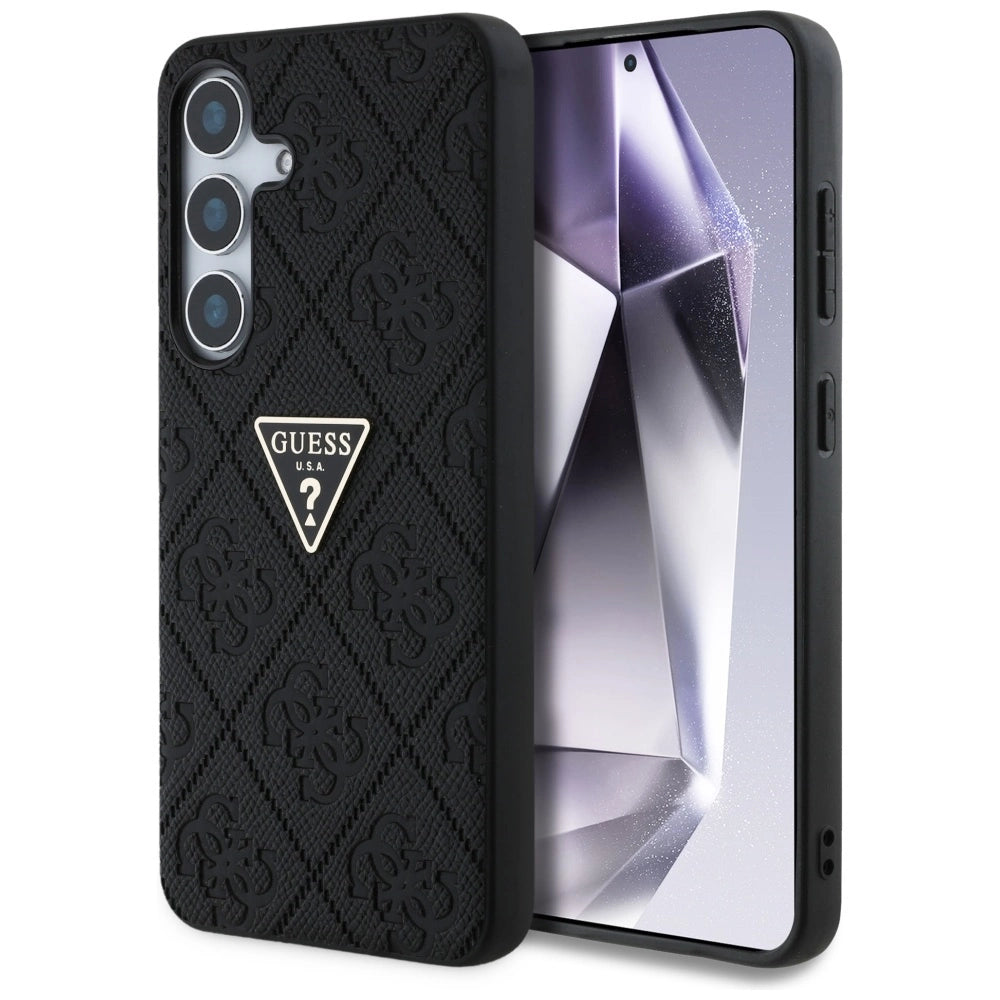 Guess Hot Stamp 4G Pattern Triangle Metal Logo case til Samsung Galaxy S25 - sort