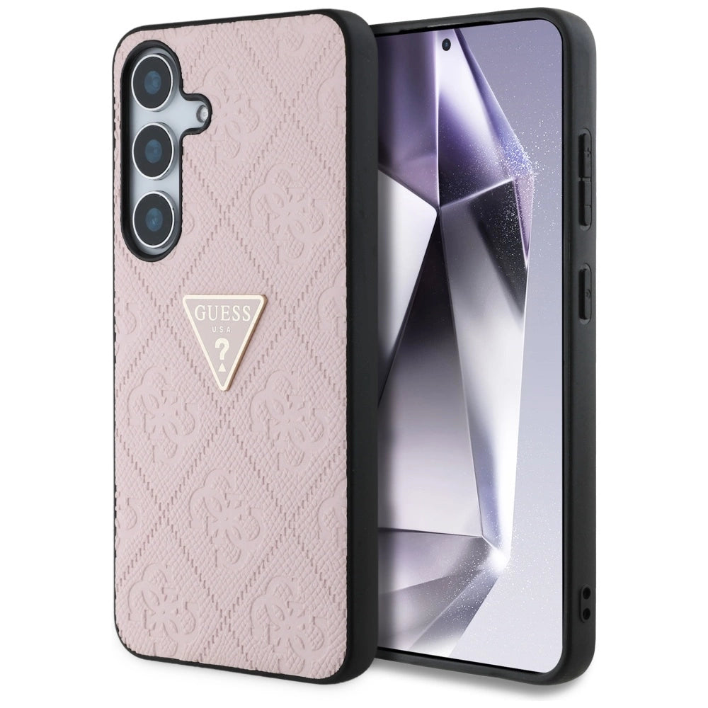 Guess Hot Stamp 4G Pattern Triangle Metal Logo Case til Samsung Galaxy S25 - Pink